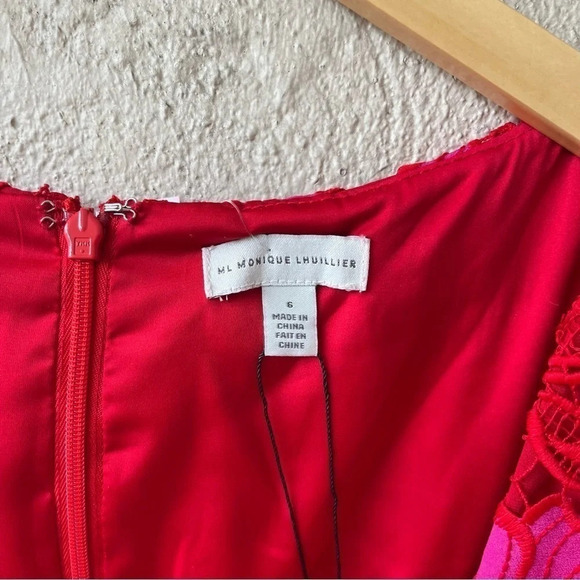 Monique Lhuillier Flutter Sleeve Guipure Lace Mini Dress Pink Size 6 - Picture 6 of 10